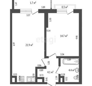 1-к квартира, вторичка, 45м2, 9/12 этаж