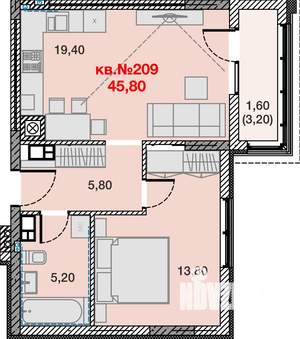 1-к квартира, вторичка, 46м2, 3/15 этаж