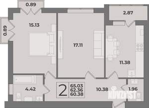 2-к квартира, вторичка, 63м2, 3/9 этаж
