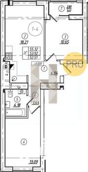 2-к квартира, вторичка, 54м2, 1/8 этаж