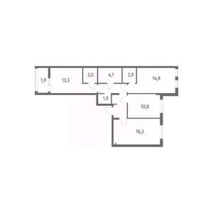 3-к квартира, строящийся дом, 78м2, 3/8 этаж