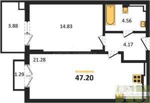 1-к квартира, вторичка, 47м2, 4/4 этаж