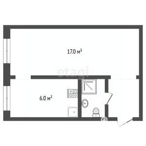 1-к квартира, вторичка, 27м2, 1/2 этаж