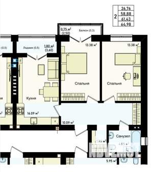 2-к квартира, вторичка, 65м2, 4/4 этаж