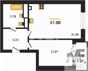 1-к квартира, вторичка, 47м2, 2/9 этаж