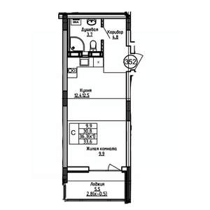 Студия квартира, вторичка, 34м2, 9/9 этаж