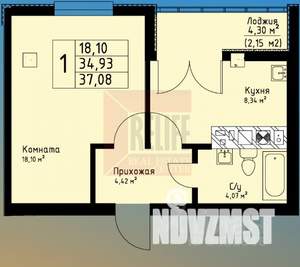 1-к квартира, вторичка, 37м2, 3/9 этаж