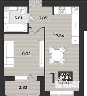 1-к квартира, вторичка, 38м2, 4/9 этаж