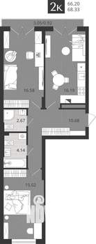2-к квартира, строящийся дом, 66м2, 4/4 этаж