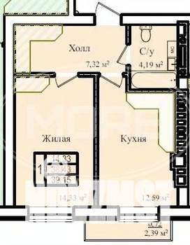 1-к квартира, строящийся дом, 39м2, 9/9 этаж