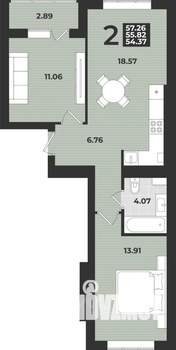 2-к квартира, вторичка, 57м2, 5/9 этаж