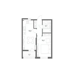 1-к квартира, строящийся дом, 41м2, 3/8 этаж