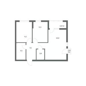 2-к квартира, строящийся дом, 57м2, 2/18 этаж