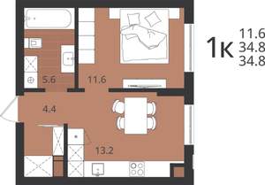 1-к квартира, вторичка, 35м2, 1/9 этаж