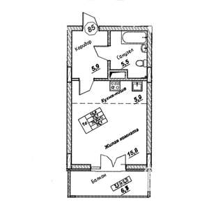 Студия квартира, вторичка, 35м2, 5/7 этаж