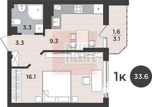 1-к квартира, сданный дом, 34м2, 3/9 этаж