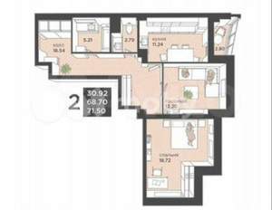 2-к квартира, вторичка, 74м2, 18/25 этаж