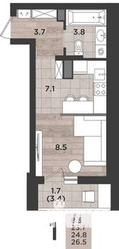 1-к квартира, вторичка, 25м2, 5/12 этаж