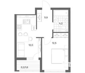 1-к квартира, строящийся дом, 36м2, 15/18 этаж