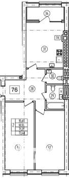 2-к квартира, строящийся дом, 71м2, 3/9 этаж