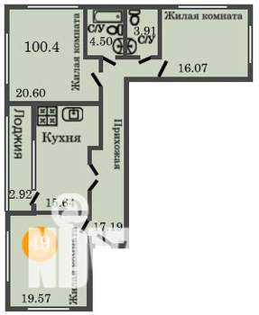 3-к квартира, строящийся дом, 102м2, 10/12 этаж