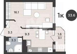 1-к квартира, сданный дом, 32м2, 9/9 этаж