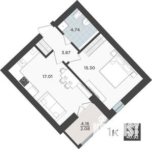 1-к квартира, вторичка, 43м2, 3/10 этаж