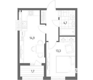 1-к квартира, строящийся дом, 40м2, 2/8 этаж