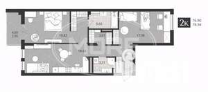 2-к квартира, вторичка, 77м2, 2/4 этаж