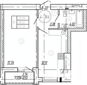 1-к квартира, вторичка, 39м2, 8/9 этаж