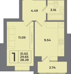 1-к квартира, вторичка, 31м2, 1/9 этаж