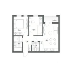 2-к квартира, строящийся дом, 58м2, 1/18 этаж