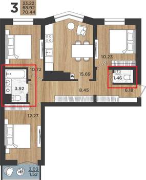 3-к квартира, вторичка, 70м2, 5/16 этаж