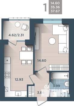 1-к квартира, вторичка, 38м2, 2/4 этаж