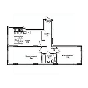 2-к квартира, вторичка, 61м2, 1/9 этаж