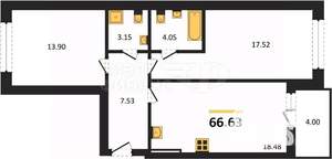 2-к квартира, вторичка, 63м2, 3/9 этаж