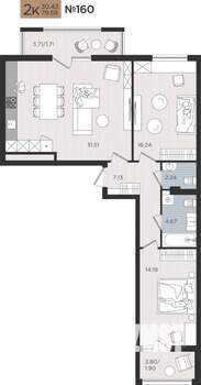 2-к квартира, строящийся дом, 80м2, 2/10 этаж