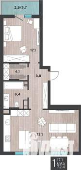 1-к квартира, вторичка, 72м2, 2/8 этаж