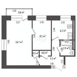 2-к квартира, вторичка, 43м2, 4/5 этаж