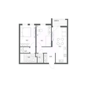 2-к квартира, строящийся дом, 59м2, 1/18 этаж