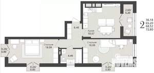 2-к квартира, вторичка, 69м2, 6/9 этаж