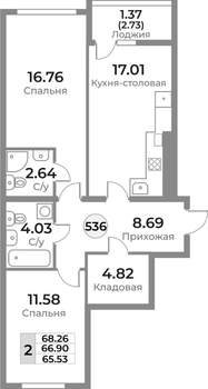 2-к квартира, вторичка, 67м2, 8/10 этаж