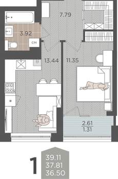 Студия квартира, вторичка, 38м2, 9/9 этаж