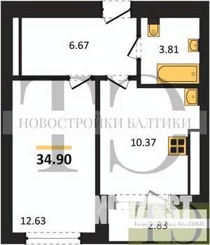 1-к квартира, вторичка, 35м2, 4/9 этаж