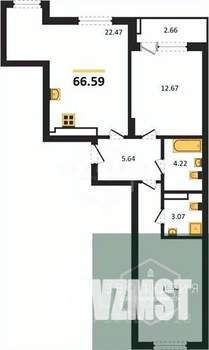 2-к квартира, вторичка, 67м2, 7/9 этаж