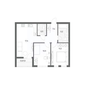 2-к квартира, строящийся дом, 56м2, 9/18 этаж