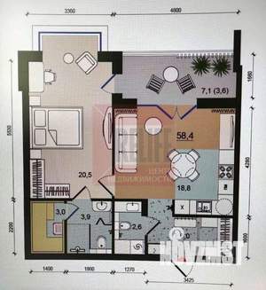 1-к квартира, вторичка, 58м2, 7/10 этаж