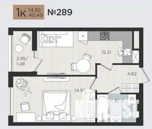 1-к квартира, строящийся дом, 40м2, 2/10 этаж