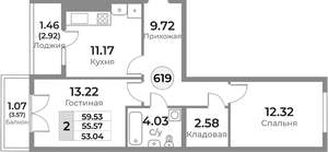 2-к квартира, вторичка, 56м2, 8/10 этаж