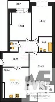 3-к квартира, вторичка, 77м2, 2/9 этаж